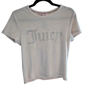 NWT Juicy Couture T Shirt Womens Lg White Velour Sleepwear Shirt Rhinestone Logo